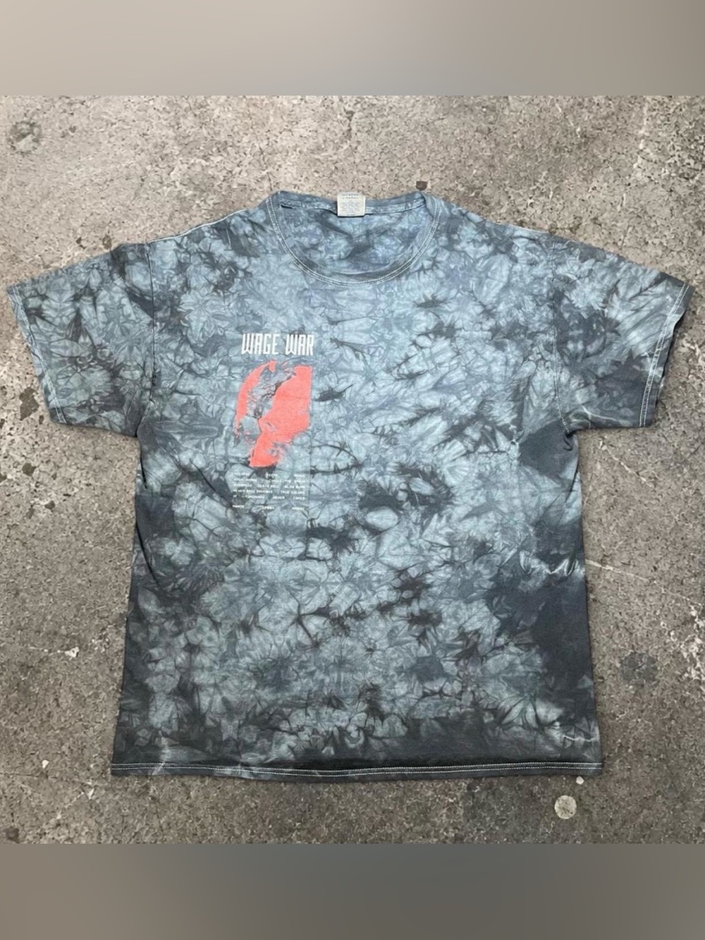 Wage War Rock Band Tie-Dye Graphic Tee Black & Gray with Red Accent Men’s Large